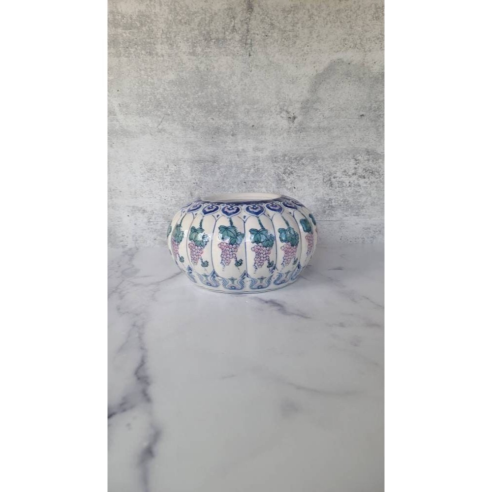 Porcelain Pumpkin Shaped Vase with Grapevine Pattern